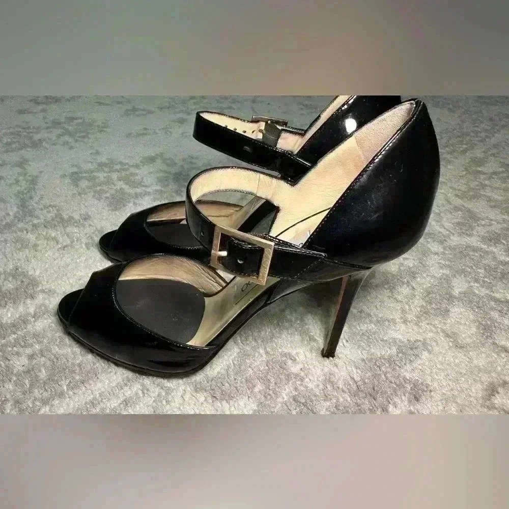 Jimmy Choo Peep Toe Pumps with Gold Buckle - size 38